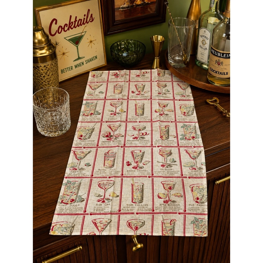 Vintage Cocktail Recipe Tea Towel Linen Kitchen Towel Mid Century Barware MCM